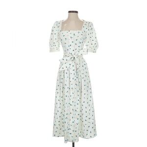 Kate Spade White with Blue Tulip Floral Pattern Midi Dress